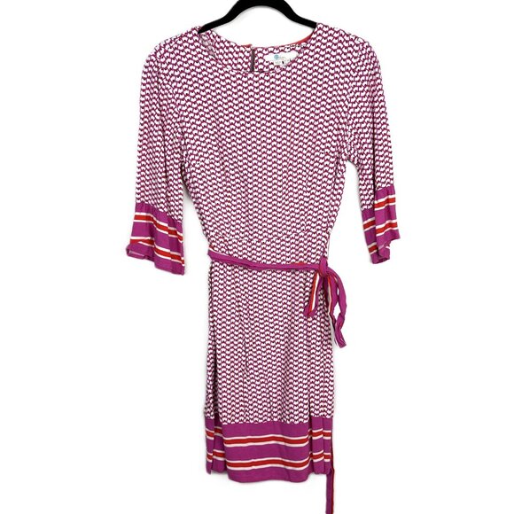 Boden Andrea 3/4 Sleeve Belted Dress Pink Red Size 6 - Picture 2 of 9